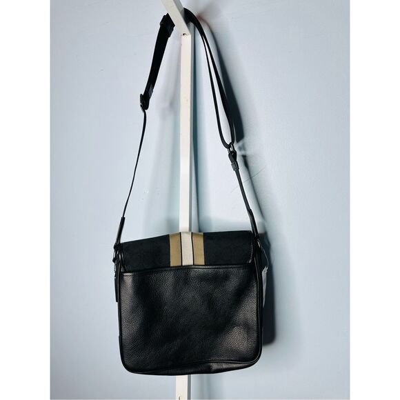 COACH NWT Thompson Crossbody Bag Jacquard Varsity Stripe Black Leather Snap - Picture 8 of 12